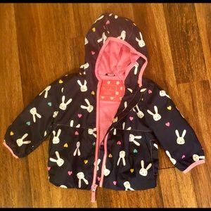 Navy raincoat with little bunnies